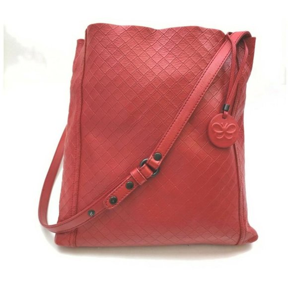 "Bottega Veneta Quilted Red Leather Messenger Hobo